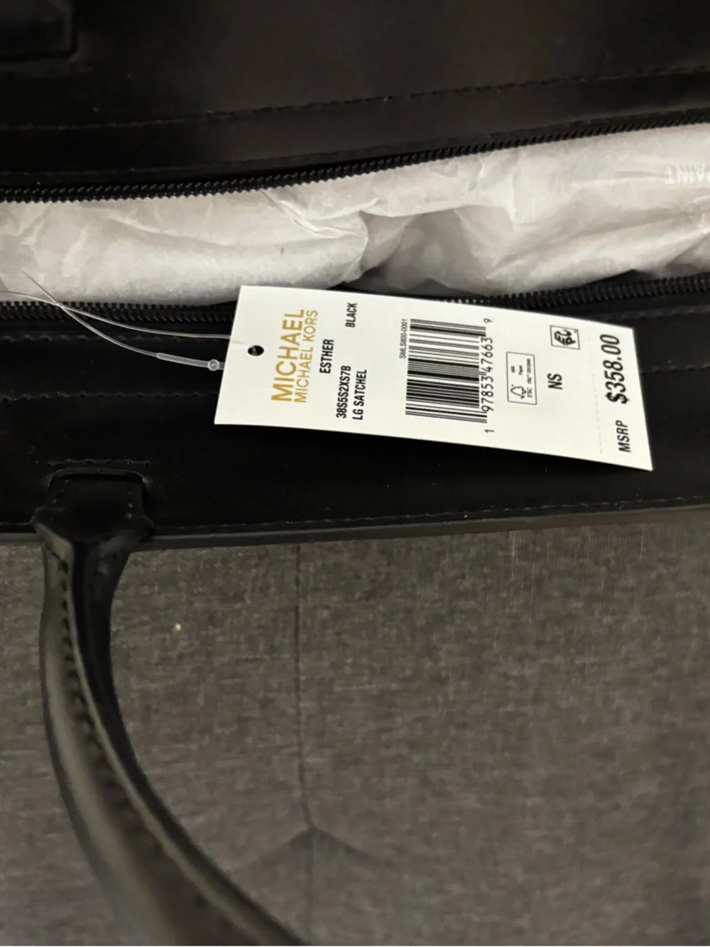 Michael Kors medium black MK Logo Satchel Bag NWT $358 - Picture 5 of 6